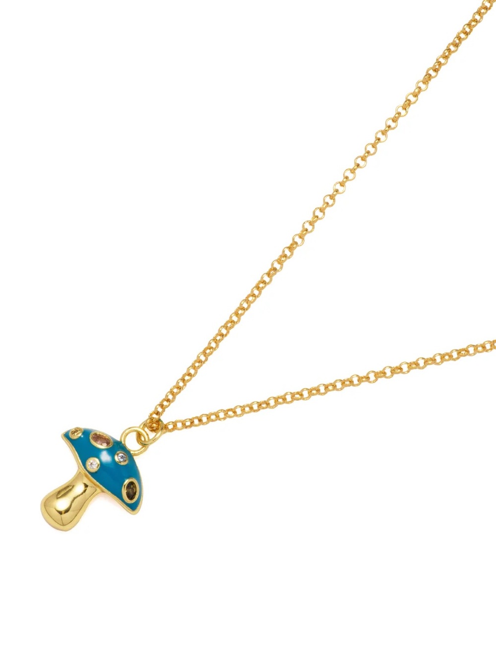 Gold Mushroom Pendant Necklace with Teal Enamel - Picture 3 of 6
